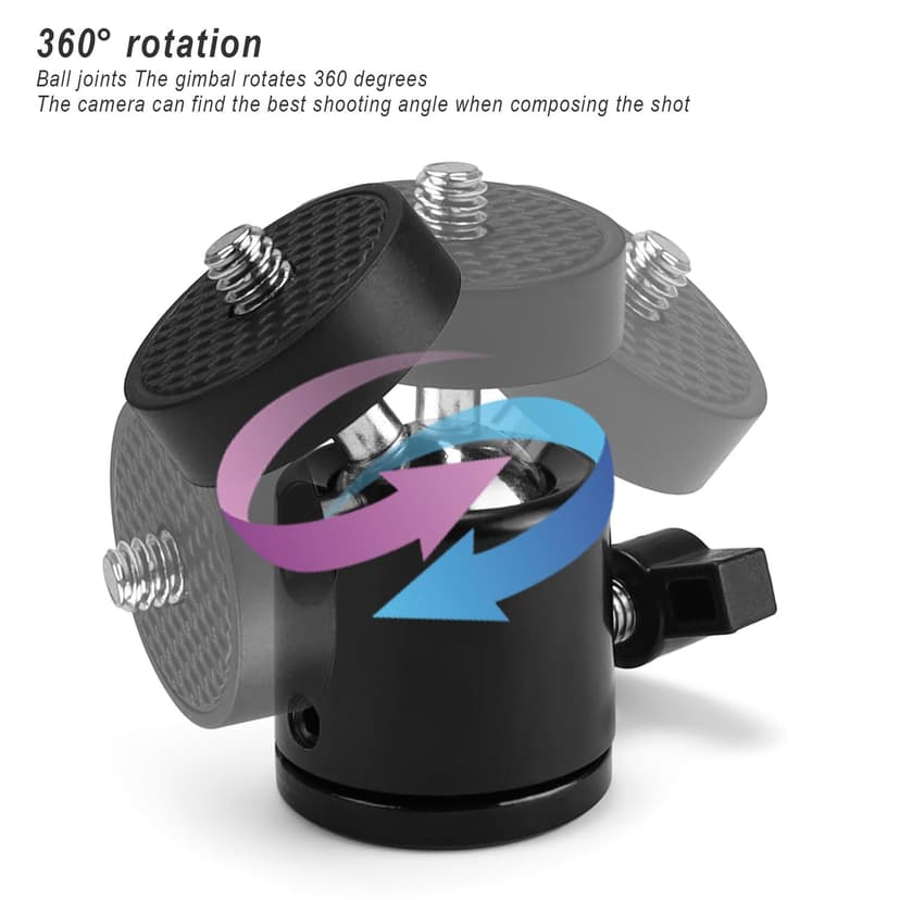 5 Pièces Rotule Photo, DEANKEJI Pivotante 360° Rotule de Suspension, Métal Rotule, Trépied, pour Caméras avec Support à vis 1/4, Monopode Appareil Photo, Support Lumière de Remplissage - 3