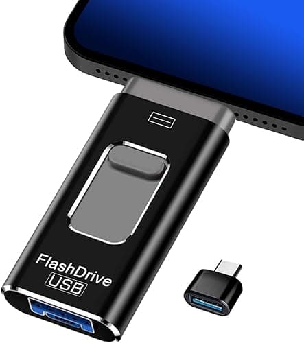 USB Stick 3.0 for iPhone 128GB [MFi Certified], 4-in-1 Memory Stick (Lightnning, USB-C, USB3.0, Micro USB), Compatible with iPhone/iPad/Android/PC, Black