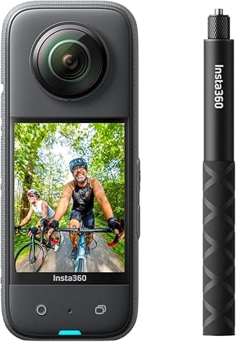 Insta360 X3 Selfie Stick Kit Action Camera 360 avec vidéo HDR active 5.7K 360, appareil photo 4K à objectif unique, étanche, stabilisation FlowState, écran tactile 2,3", édition AI, moto, sport
