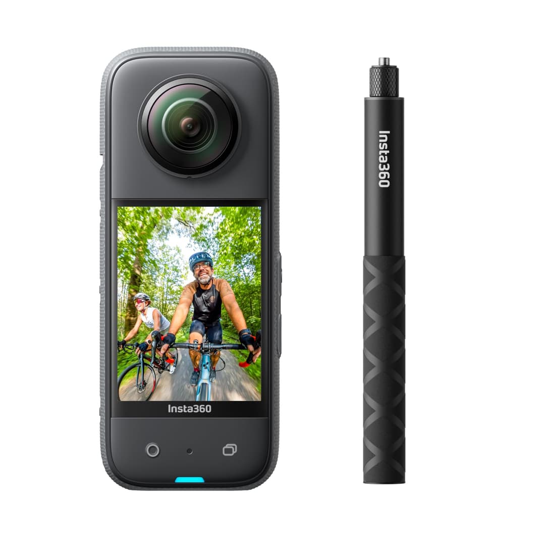 Insta360 X3 Selfie Stick Kit - 360 Action Camera with 5.7K 360 Active HDR Video, 4K Single-Lens Camera, Waterproof, FlowState Stabilization, 2.29" Touchscreen, AI Editing, Motorcycle, Wintersports