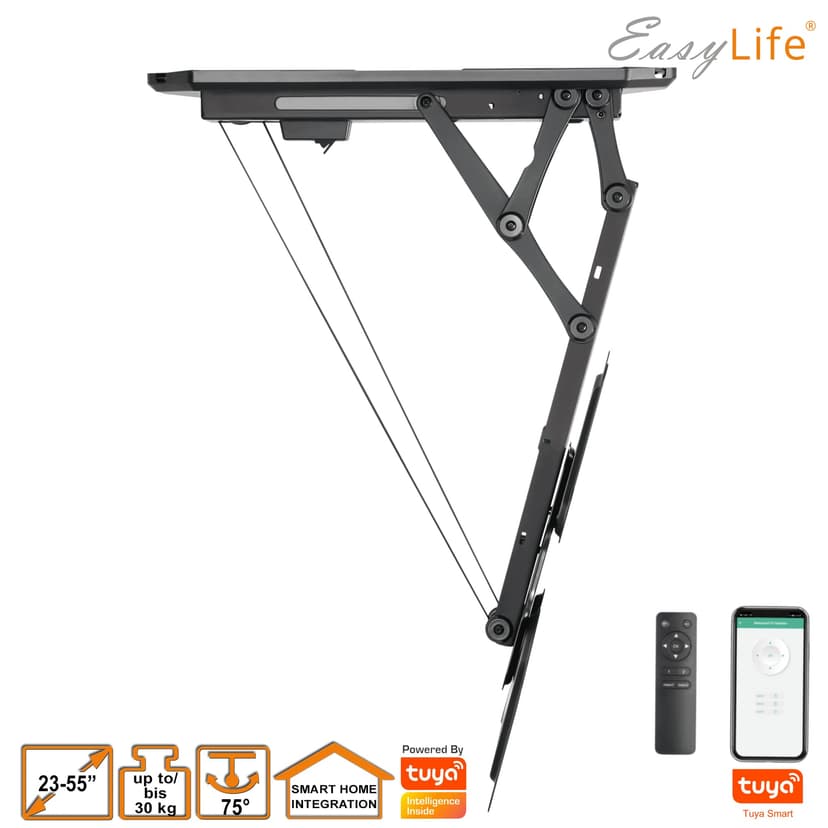 EasyLife Support TV Plafond Motorisé et pivotant, intégration Smart Home, Support VESA Jusqu’à 400x400 pour TV LCD/OLED, Moniteur, écran, Smartboard, 23–55 Pouces, 30 kg – Noir - 7