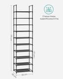 SONGMICS 10-Tier Shoe Rack, Shoe Stand, Space-Saving Shoe Storage, 45 x 28 x 173 cm, Metal Frame, Non-Woven Fabric Shelves, for Hallway, Bedroom, Black LSH010B02 - 6
