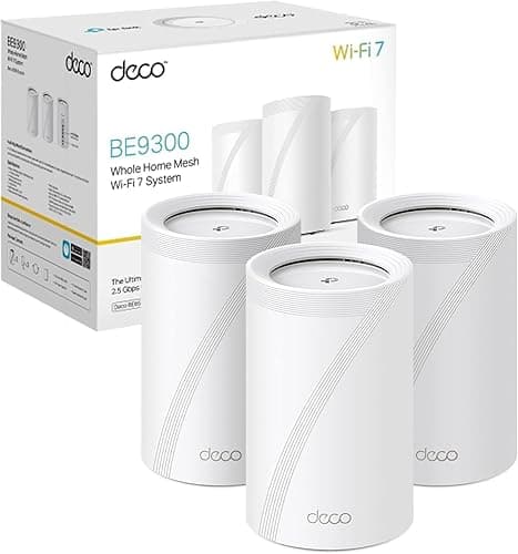 TP-Link Deco WiFi 7 Mesh BE9300 Deco Tri-Band BE65(3-Pack), Ethernet Port/Fibre 2.5 Gbps, WiFi Speed up to 9 Gbps, WPA3, 320 MHz Channels, 6 GHz