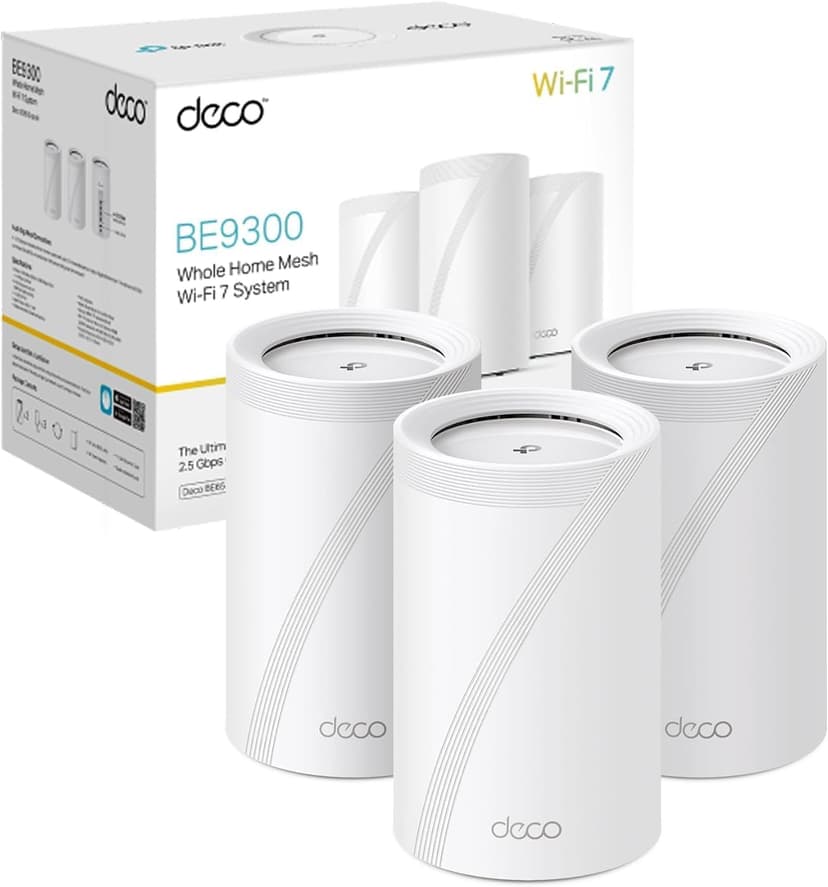 TP-Link Deco WiFi 7 Mesh BE9300 Deco Tri-Band BE65(3-Pack), Ethernet Port/Fibre 2.5 Gbps, WiFi Speed up to 9 Gbps, WPA3, 320 MHz Channels, 6 GHz - 1