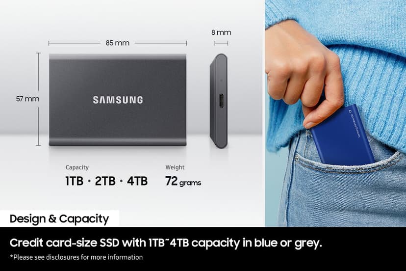 Samsung T7 Portable SSD - 2 TB - USB 3.2 Gen.2 External SSD Titanium Grey (MU-PC2T0T/WW) - 3