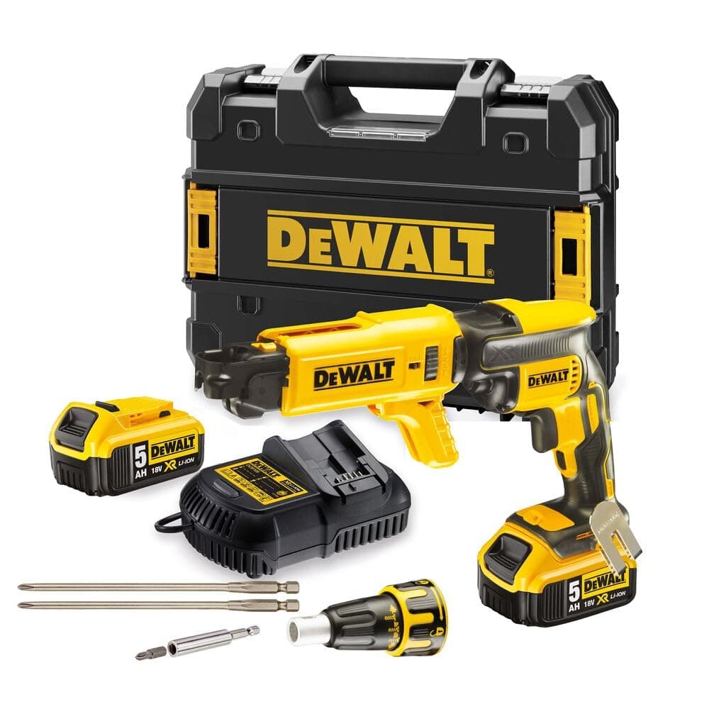 DEWALT - Visseuse Plaques de Plâtre Brushless 18V XR 5.0Ah Li-Ion - DCF620P2K-QW - Tournevis Électrique sans Fil avec 2 Batteries et Chargeur - Vitesse à Vide 0-4400tr/min - 435W