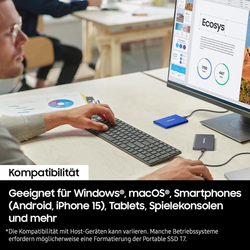 Samsung T7 Portable SSD - 1 TB - USB 3.2 Gen.2 External SSD Titanium Grey (MU-PC1T0T/WW) - 4