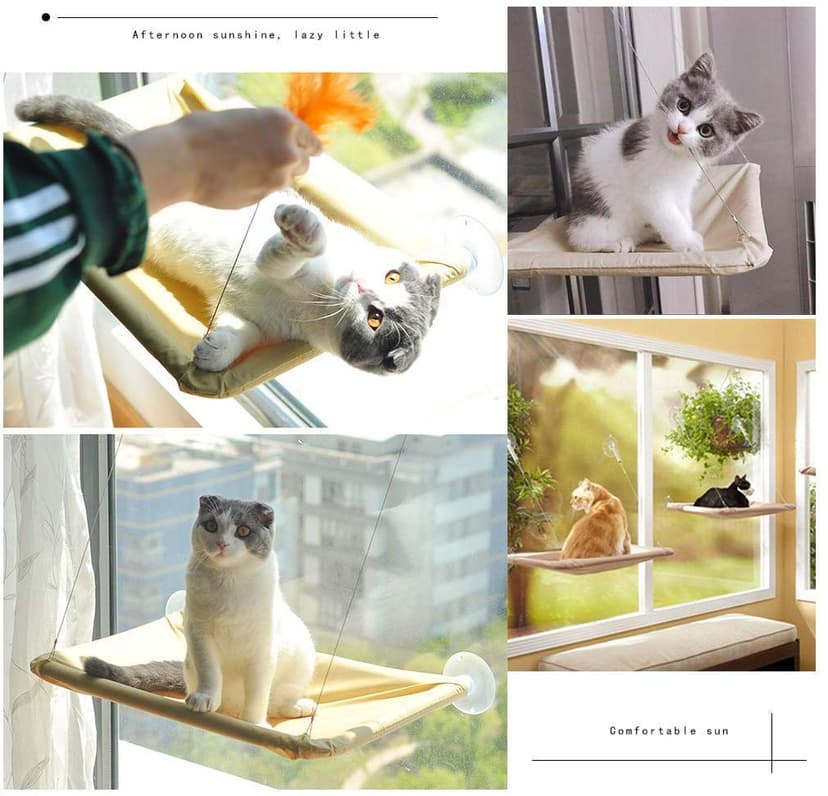 YIQI Window Mounted Cat Hammock for Cat Perch, Hanging Pet Bed with Suction Cup Comfortable, Durable, Solid, Storage Space (55x32cm) - 3