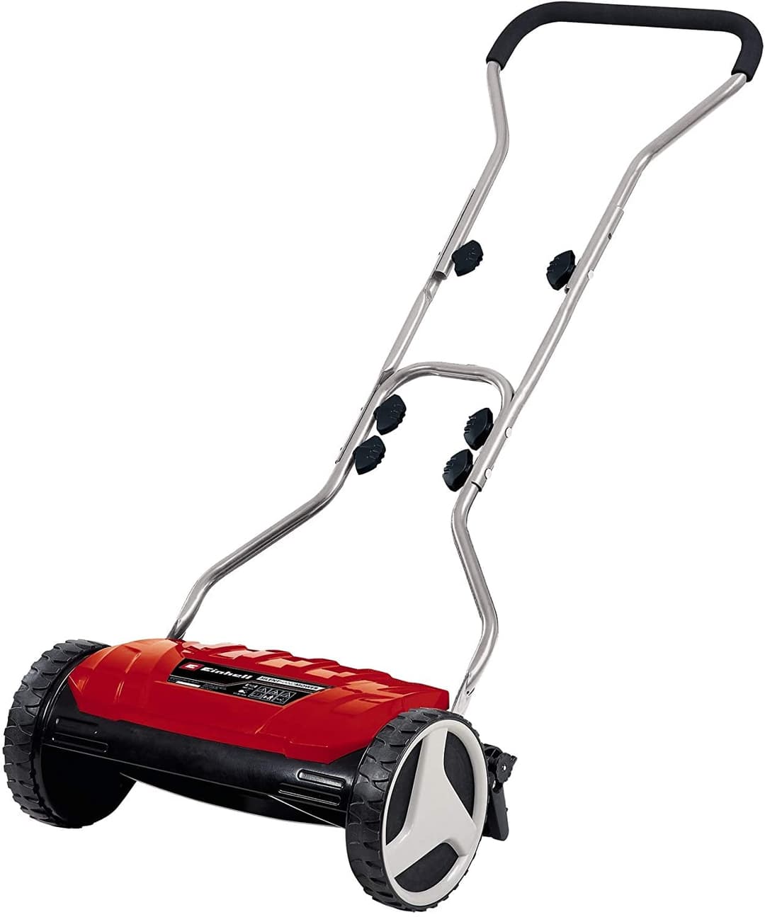 Einhell GE-HM 38 S Handheld Lawnmower (38 cm Cutting Width, 4-Level Cutting Height Adjustment, without Drive, for up to 250 m², 5 Cutting Blades Made Steel), Black/Red