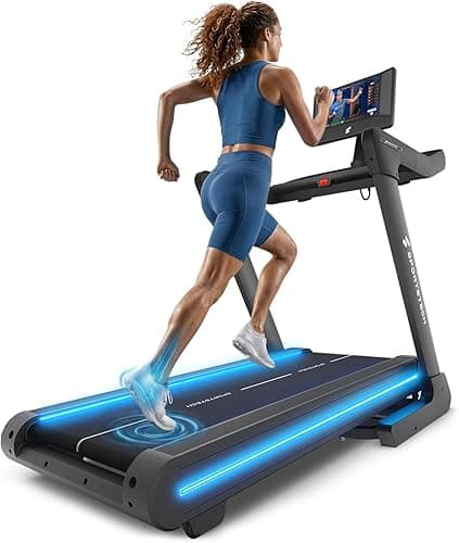 Sportstech Tapis de Course Professionnel pour Maison, 20 km/h, APP | Grande Surface de Course, Inclinaison 16%, jusqu'à 150 kg | LED & 360° Tabletholder | avec 1 an d'App STL Incluse