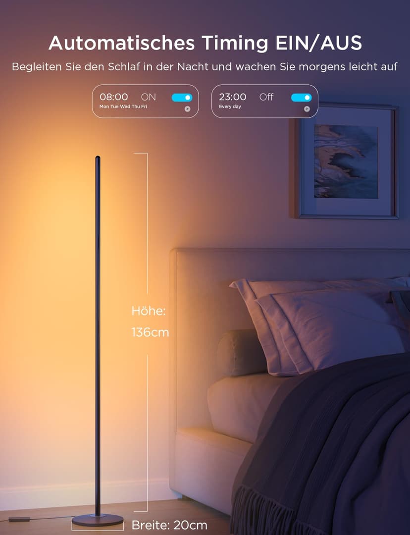 Govee H6076 LED Floor Lamp, WiFi RGBIC Floor Lamp, Works with Alexa and Google Assistant, App Control, 16 Million Colours, 58 Scene Modes, Music Modes, DIY Mode - 8