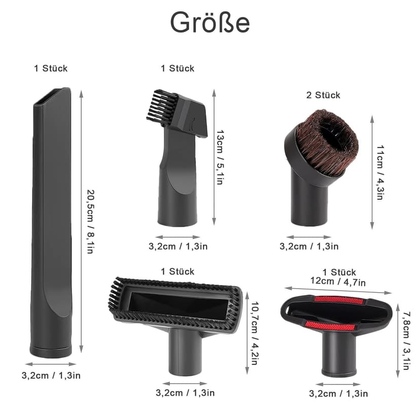 Vacuum Cleaner Attachments, Vacuum Cleaner Attachments, Suitable for Vacuum Cleaners with 32-35 mm Inner Diameter of Interface, Pack of 7 - 3