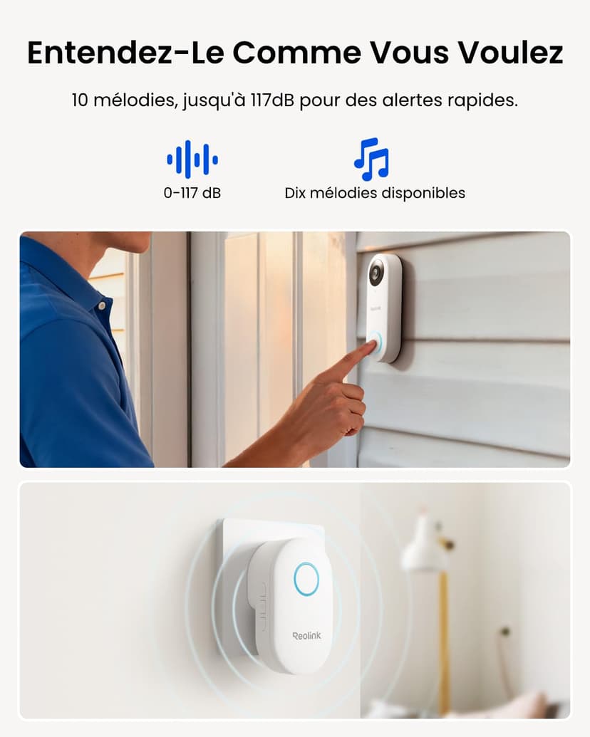 Reolink 5MP Video-Türklingel PoE-Kamera mit Chime, 3:4 Kopf-zu-Fuß-Ansicht, 2-Wege-Audio, Personen-/Paket-Erkennung, Wasserdicht, Nur unterstützt NVR, Verkabelt - Nicht WLAN Version, Weiß - 6