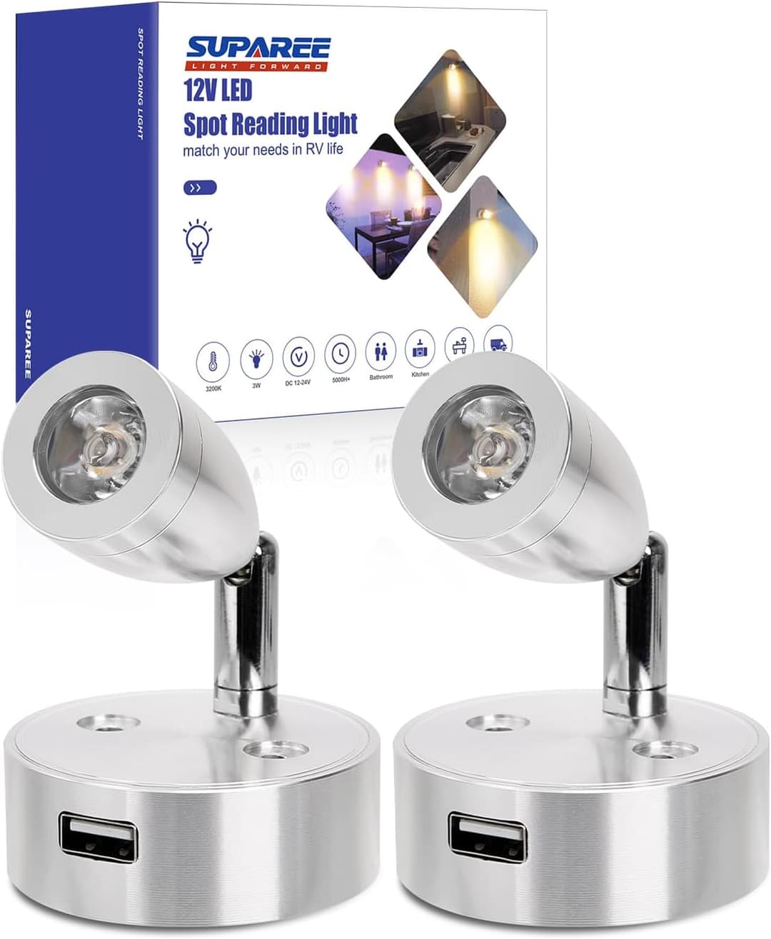SUPAREE Lampe 12V LED Caravane 12V Éclairage LED USB Lamp…