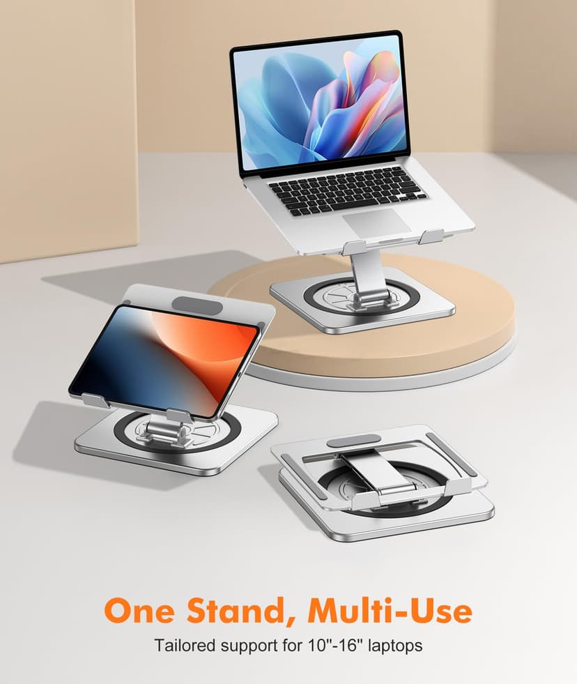 EOIWUY Laptop Stand with 360° Swivel Base, Portable Foldable Laptop Riser for Desk, Ergonomic Adjustable Cookbook Holders Computer Stand Holder for Team Work, Compatible with MacBook Pro/Air (10-16") - 7