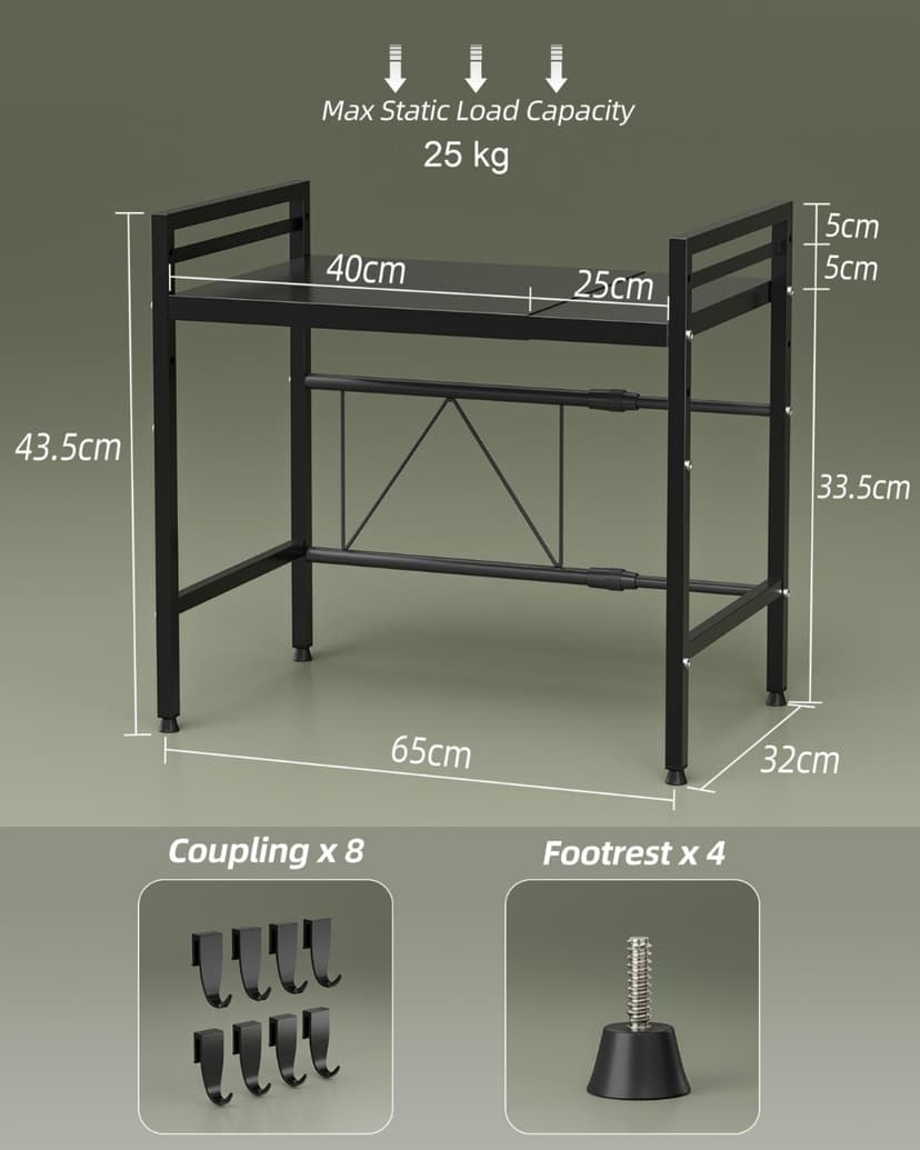 NETEL Erweiterbares Mikrowellen Regal 2-stufiges Mikrowellenständer Mikrowellenhalter Organizer küchenregal stehend für arbeitsplatte Bäckerregale mit 8 Haken - 2