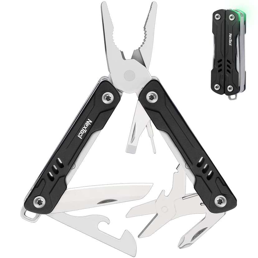 NEXTOOL Multitool Mini Sailor S11, Multitool Compact 11-en-1 avec pince pointue, ciseaux, extracteur de carte SIM et tournevis pour EDC, pêche, camping, réparations, cadeaux pour hommes - Noir - 1
