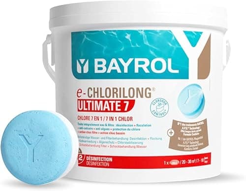 BAYROL e-Chlorilong® Ultimate 7 Piscine 4,8 kg - Galets Chlore 300g - Chlore Piscine 7 Actions - Traitement Intégral Eau et Filtre