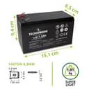 Tecnoware Power Systems - 12V Charge 7.2 Ah Lead-Acid Sealed Battery, for UPS, Video Surveillance and Alarm Systems, 2.5 Inch Faston Connection, Long Lasting, No Maintenance, Bianco, Size 7.2 Ah - 3