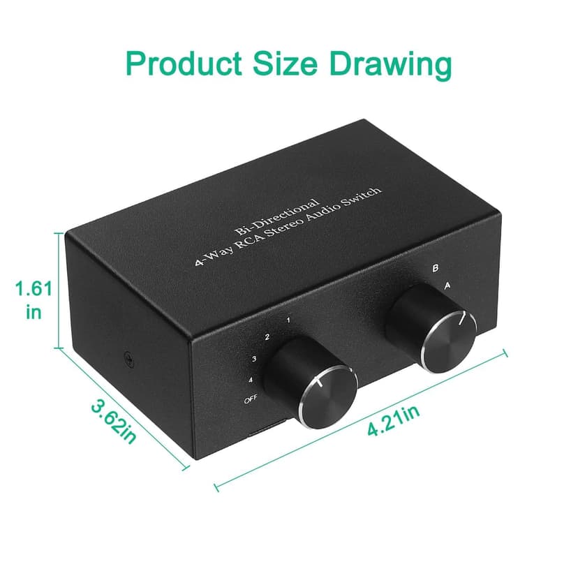 UNSTINCER RCA L/R Audio Switch 4(2) in-2(4) out, Bidirectional Noiseless hifi Stereo Audio Splitter Box, Analogue Aux Line Selector for Headphone Game Console Soundbar TV Speaker Turntalbe, Metal - 6