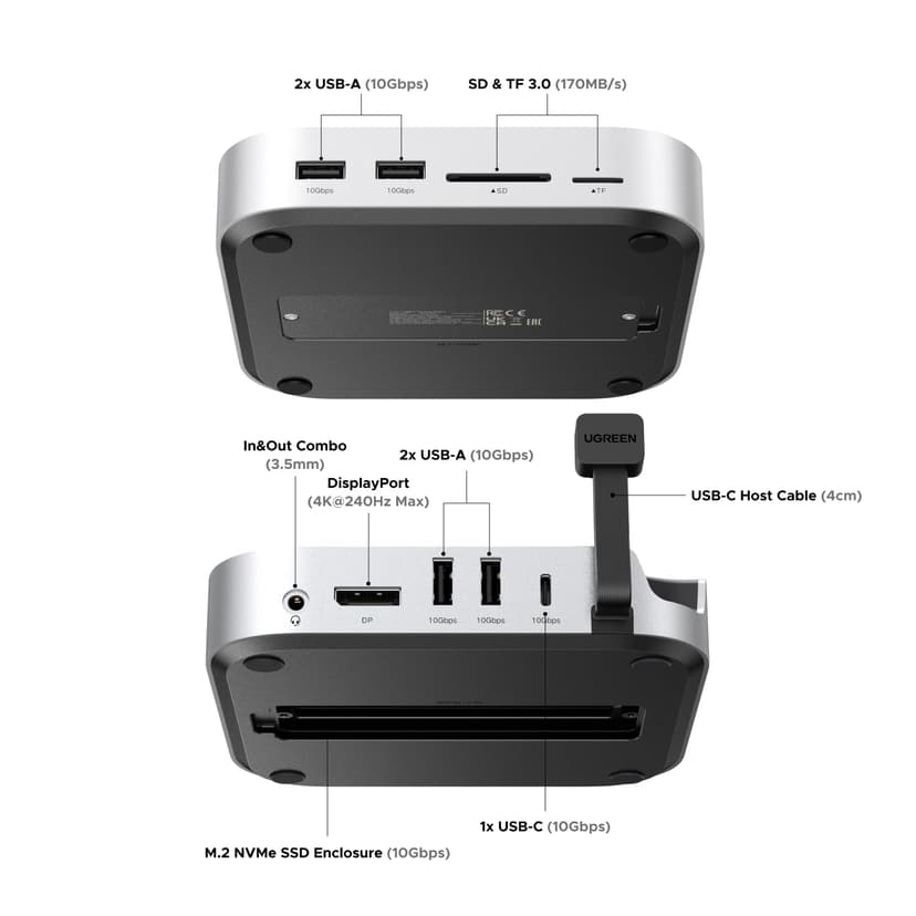UGREEN Mac Mini M4 Dock with DisplayPort, 8K@120Hz/4K@240Hz Max Display, Up to 8TB M.2 NVMe Enclosure, 4x USB-A and 1x USB-C Data ports, 170MB/s SD/TF Card Reader, 3.5mm Audio for Mac Mini M4 / M4 Pro - 2