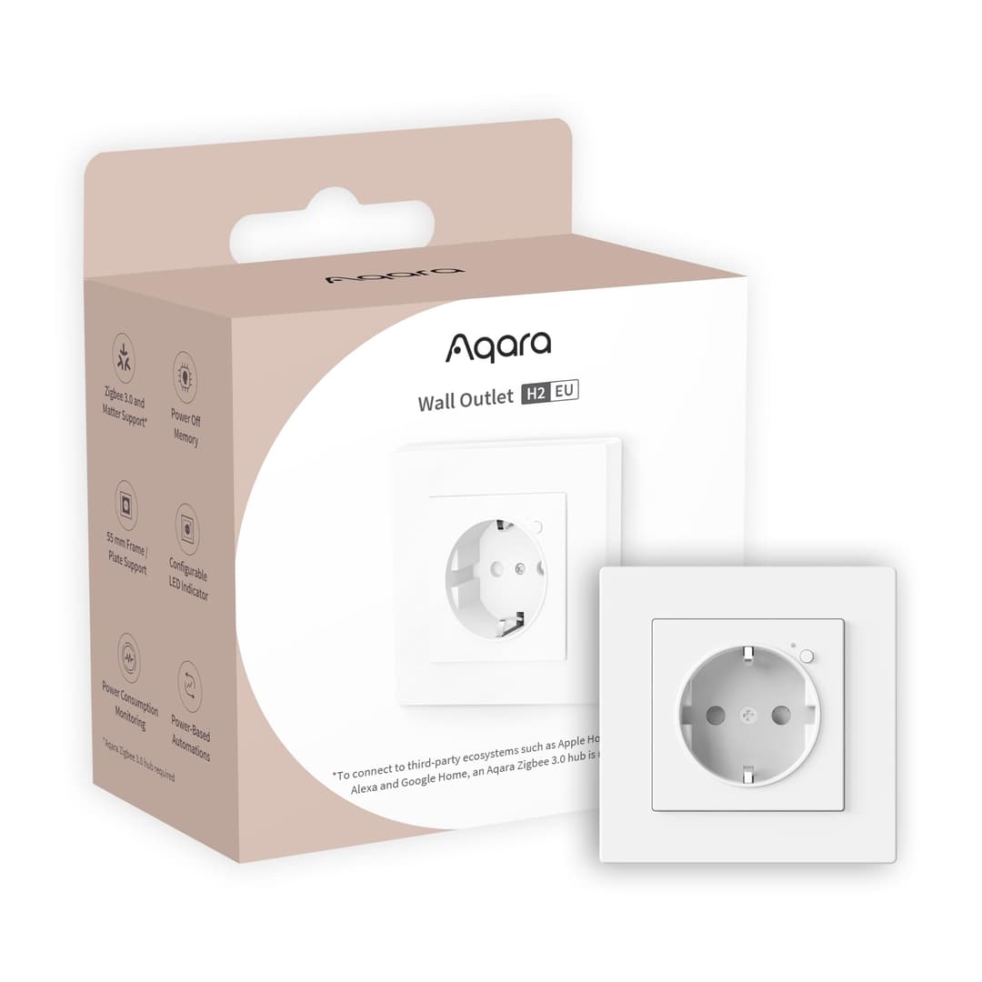 Aqara H2 EU Wall Outlet with Matter, Zigbee 3.0 Hub Required, 16A, Energy Monitoring, Programming, Timer Mode and Voice Control, Compatible with HomeKit, Alexa, Google Home and IFTTT