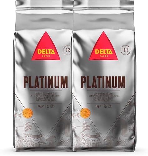 Delta Cafés - Kaffeebohnen Platinum - 2 Pakete à 1 kg - Intensität 12 - Vollmundige Arabica-Röstkaffeebohnenmischung - Sehr aromatisch mit Noten von Reifen Früchten