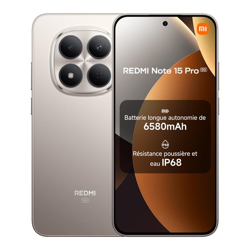 Xiaomi Redmi Note 15 Pro 5G, Smartphone 12+512 GB, krachtige 6580 mAh-batterij, IP66/IP68, nieuwe 200 MP-camera, 6,83-inch 1,5K AMOLED-display, Titanium Color, 2 jaar garantie, oplader niet inbegrepen - 1