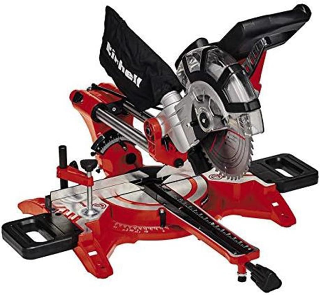 Einhell Dual Bevel Sliding Mitre Saw 1800W, +/-45° Mitre, +/-47° Bevel Saw with 48T Blade for Cutting Wood, Dust Extraction, Laser, Suitable for Materials Such as Wood, Coated Boards or Plastic