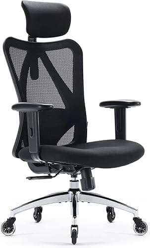 SIHOO M18 Office Chair Ergonomic Desk Chair, Breathable Mesh Design High Back Computer Chair, Adjustable Headrest and Lumbar Support, Upgraded to Rollerblade Wheels (Black)