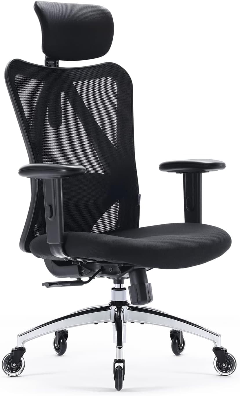 SIHOO M18 Office Chair Ergonomic Desk Chair, Breathable Mesh Design High Back Computer Chair, Adjustable Headrest and Lumbar Support, Upgraded to Rollerblade Wheels (Black) - 1