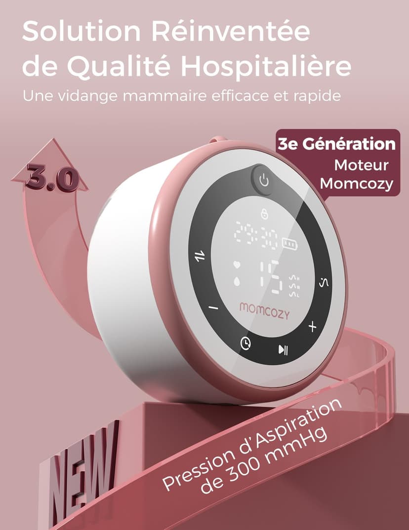 Momcozy V1 Pro Tire Lait Electrique - Forte puissance d'aspiration, Double pompe à lait portable mains libres avec 3 modes d'aspiration finement réglés & 15 niveaux, Pompe à lait électrique avec Rouge - 3