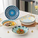 AHX Pasta Bowls Set of 6, 23 oz Shallow Ceramic Bowls for Pasta, Salad, Soup & More - Microwave, Dishwasher & Oven Safe - Colorful Pasta Bowls - 5