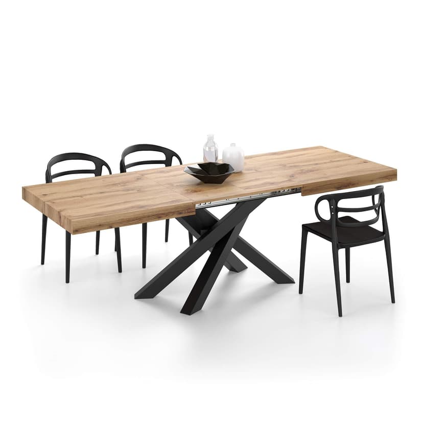 Mobili Fiver, Tavolo Allungabile Emma 160(240) x90 cm, Rovere Rustico con Gambe Incrociate Nere, per 6-10 persone, Tavolo Cucina, Soggiorno, Made in Italy - 5