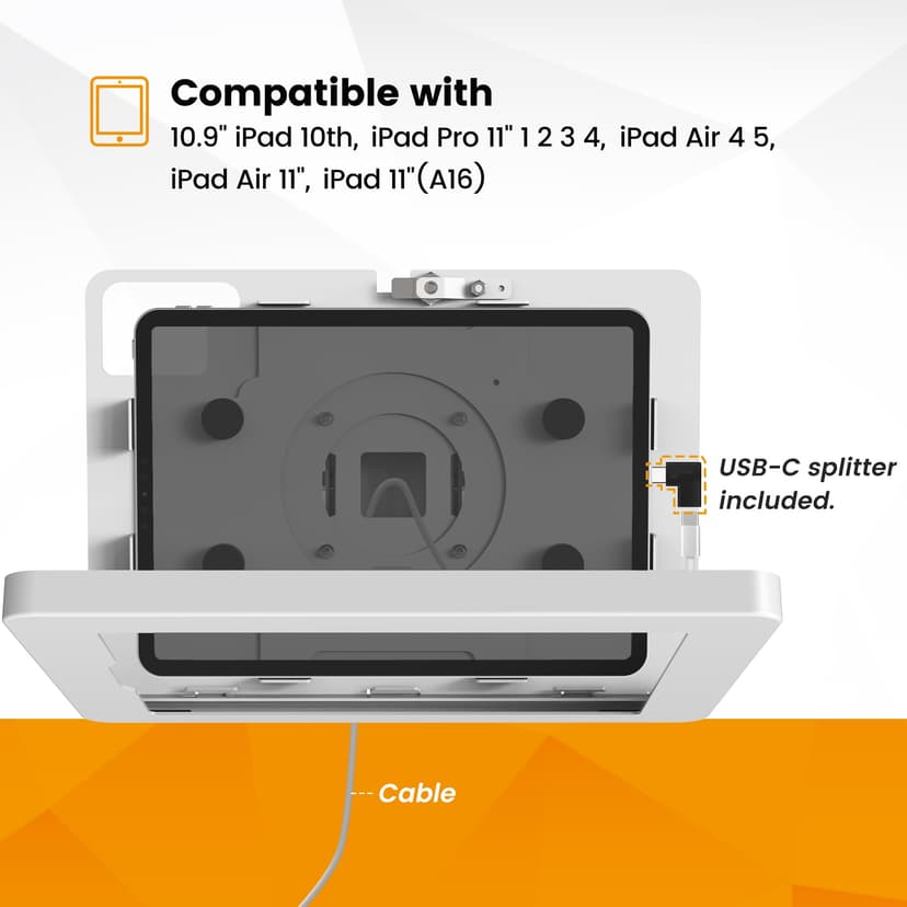 Beelta Wall Mount Tablet Holder for 10.9-Inch iPad 10th and Pro 11 Inch 1 2 3 4, Air 4 5, with Anti Theft Security Lock & Key, Heavy-Duty Metal, White - 6