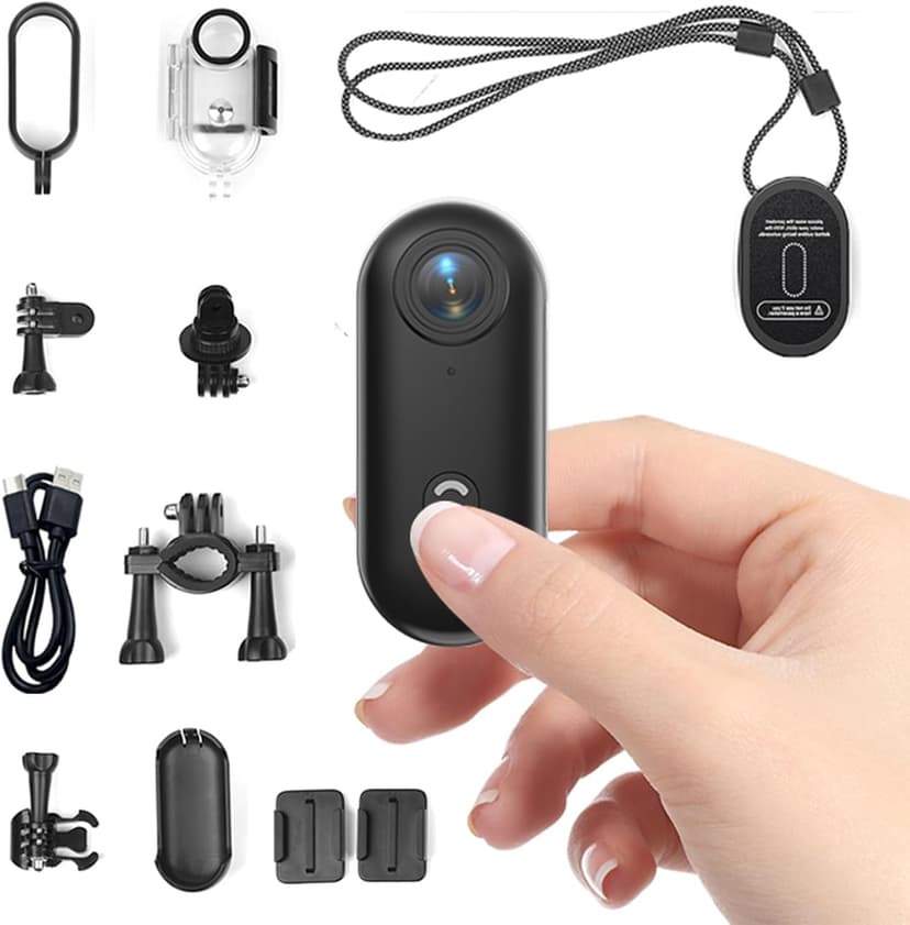 Mini Caméra Vlog Sport 4K,Camera Sport Chien 360 Degrés avec Clip Rotatif 360°, Enregistrement Pendant Charge & Clip Magnétique, Action Caméra Casque Moto pour Cyclisme, Moto, Vlog, Animaux, Famille - 1