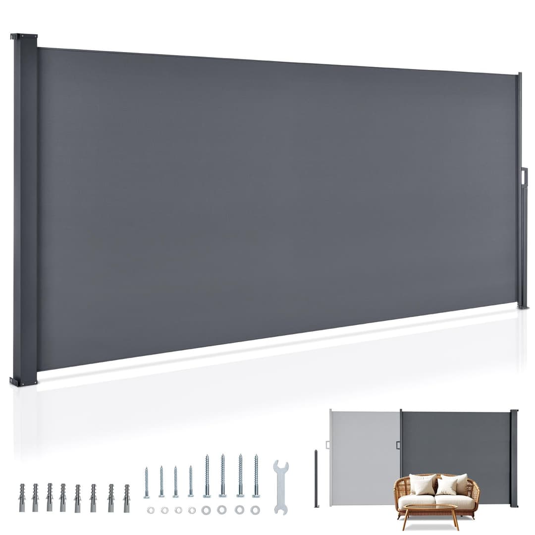Juskys Dubai Side Awning, 500 x 160 cm, Extendible and Opaque, Privacy Screen and Windbreak for Balcony and Patio, Wall Bracket for Side Roller Blind, Anthracite