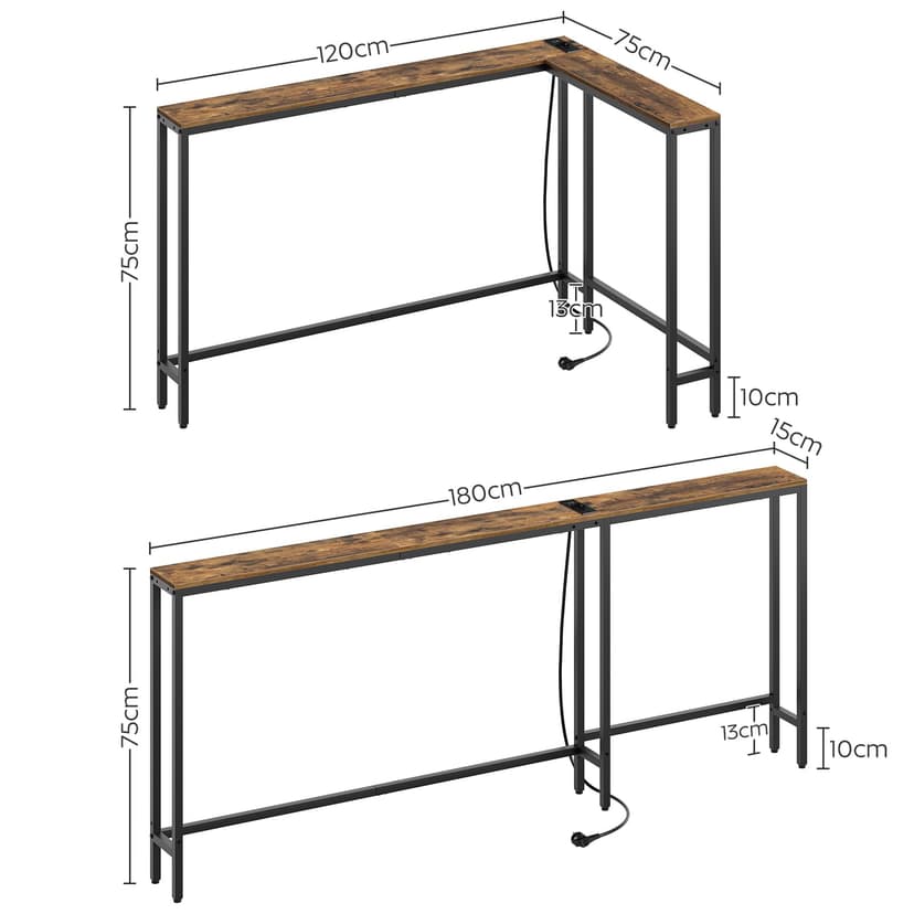 YATINEY Narrow Console Table Entrance Table 15cm Wide Hallway Table 1AC and 2 USB Ports Living Room Hallway Behind Sofa 3 Combination Modes Vintage Brown and Black XCT07CBR - 6