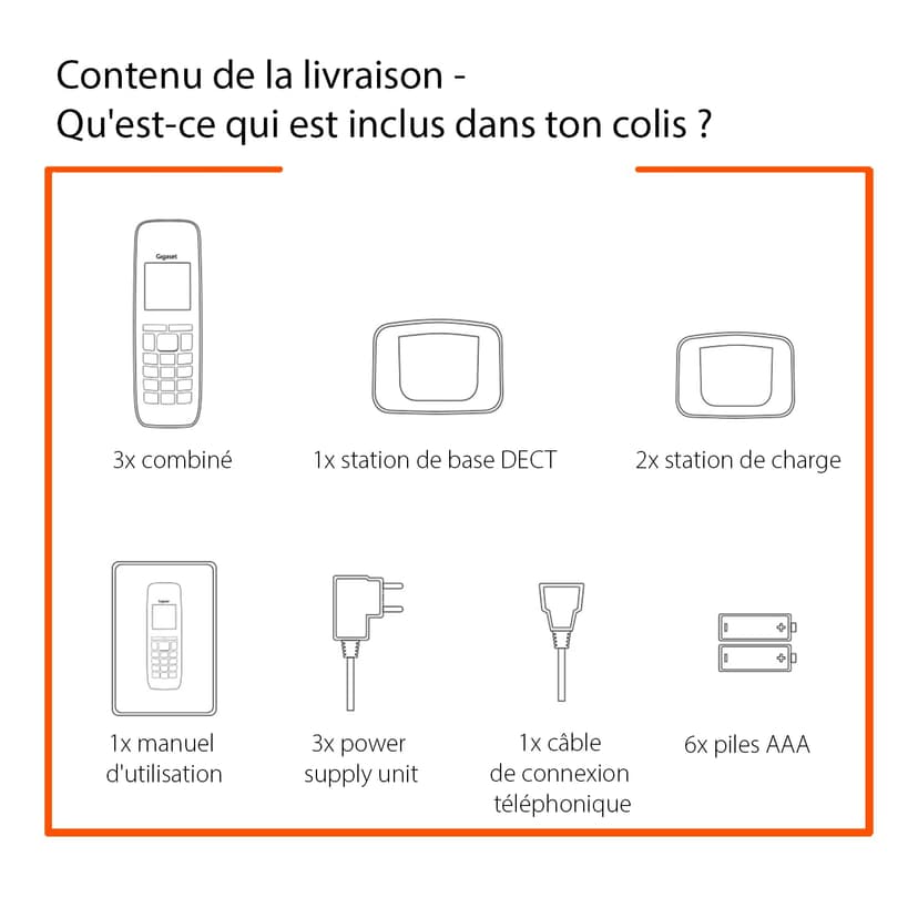 Gigaset A695 Trio - téléphone DECT sans Fil - 3 combinés avec Grand écran à Haut Contraste - Excellente qualité Audio - Fonction Mains Libres - Protection d'appels, Gris [Version française] - 6