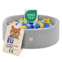 Misioo Smart Ball Pool for Children's Room – 200 Balls – Toy – Machine Washable, Oeko-Tex Certified – 90 x 30 cm, Light Grey – Blue/Yellow/Light Blue - 6