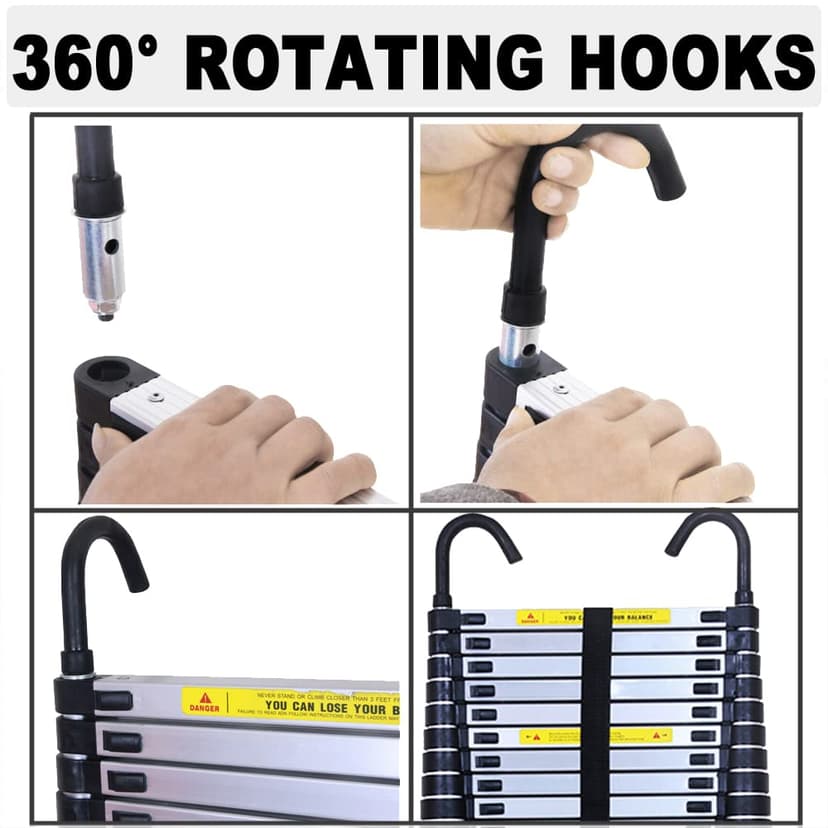 Échelle télescopique de 5 m avec 2 Crochets, antidérapante, 13 échelons, Portable, pour l'extérieur et l'intérieur, capacité de Charge de 150 kg - 3