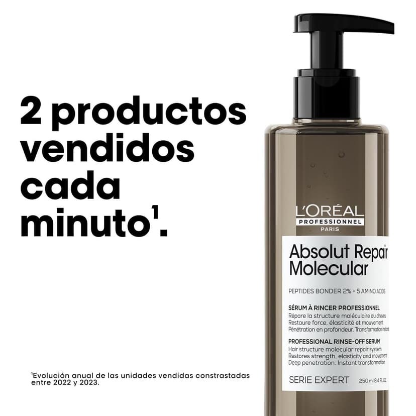 L'OREAL PROFESSIONNEL - Sérum Réparateur à Rincer - Traitement Moléculaire & Instantané - Tous types de Cheveux Abîmés - Restaure la Force - Formule Brevetée - Absolut Repair Molecular - 250ml - 8
