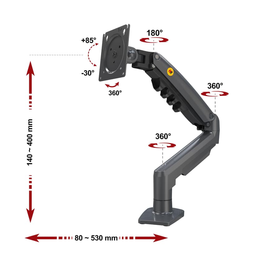 Ergosolid PC Monitor Stand, Ergonomic Gas Spring Articulated Arm, 17-32 Inches, VESA 75mm and 100mm, 360° Rotatable - 5