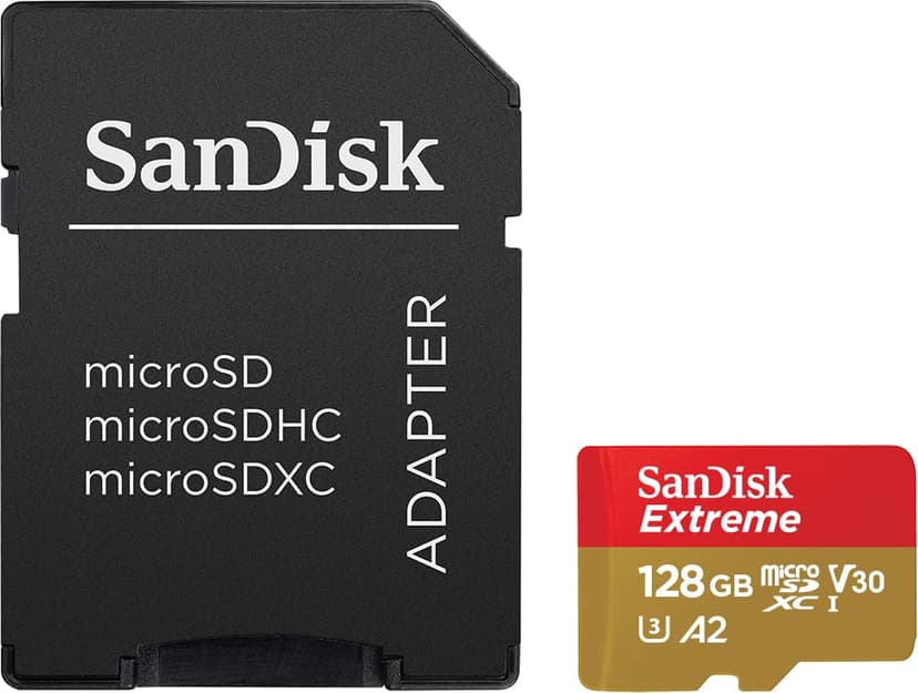 SanDisk 128 Go Extreme carte microSDXC pour caméras embarquées et drones + Adaptateur SD + RescuePRO Deluxe, jusqu'à 190 Mo/s, avec performances A2 App, UHS-I , Classe 10, U3, V30 - 4