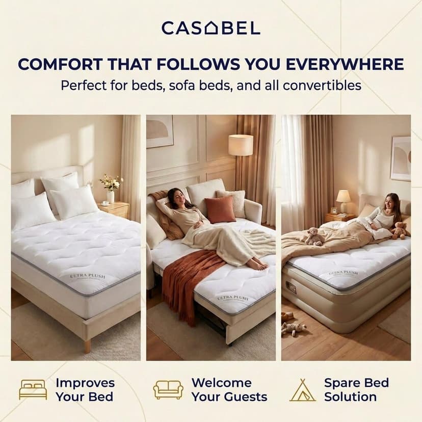CASABEL Single Mattress Topper 90x200 cm, Breathable Microfibre Mattress Protector with Grey Piping & Wave Stitching, Ultra-Soft & Comfortable - Ideal for Single Beds - 5
