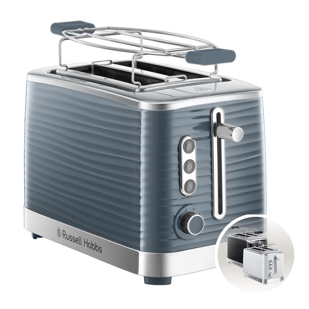 Russell Hobbs Bread Rack [Extra Large Slots] Inspire Grey (Modern Design, Adjustable Browning Control, All Types of Bread, Thaws, Bakery Heater, Crumb Picking Drawer) 24373-56