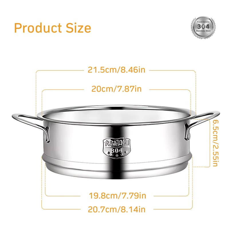 Panier Vapeur Inox, Panier à Vapeur pour LéGumes, Insert pour Cuisson à Vapeur, 20 cm de DiamèTre IntéRieur, en Acier Inoxydable 304 de Qualité Alimentaire,Durable,Cuit Plus Sainement,Plus Rapidement - 2