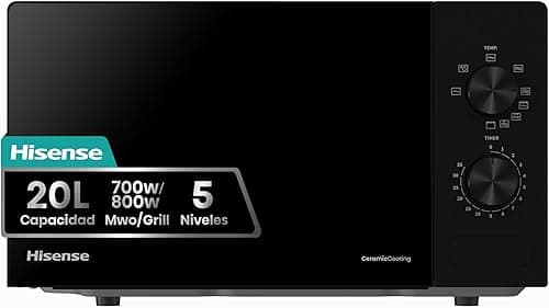 Hisense H20MOBP1G Microwave with Grill, 20L Capacity, 700W Power, 900W with Grill, 5 Levels, 30 Minute Timer, Defrost Mode, Shooter, Black Finish