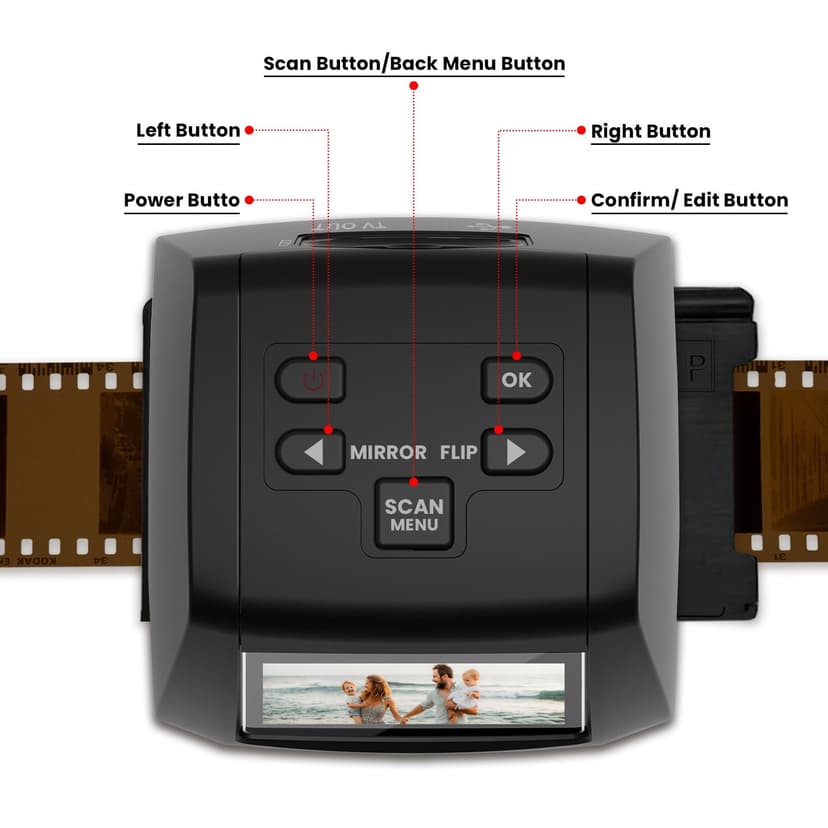 Digital Film Scanner, Standalone Slide Scanner and Negative Scanner Converts Negatives and Film Slides of 35 mm, 126, 110, Super 8 and 8 mm into JPEG Images, 2.4 Inch LCD Display - 2