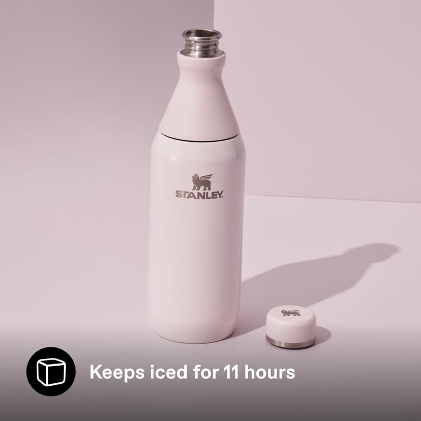 Stanley The All Day Slim Sports Water Bottle 0.6L - Cold For 6 Hours - Iced For 11 Hours - BPA-Free Recycled Stainless Steel Coffee Flask - Leakproof - Dishwasher Safe - Rose Quartz - 4